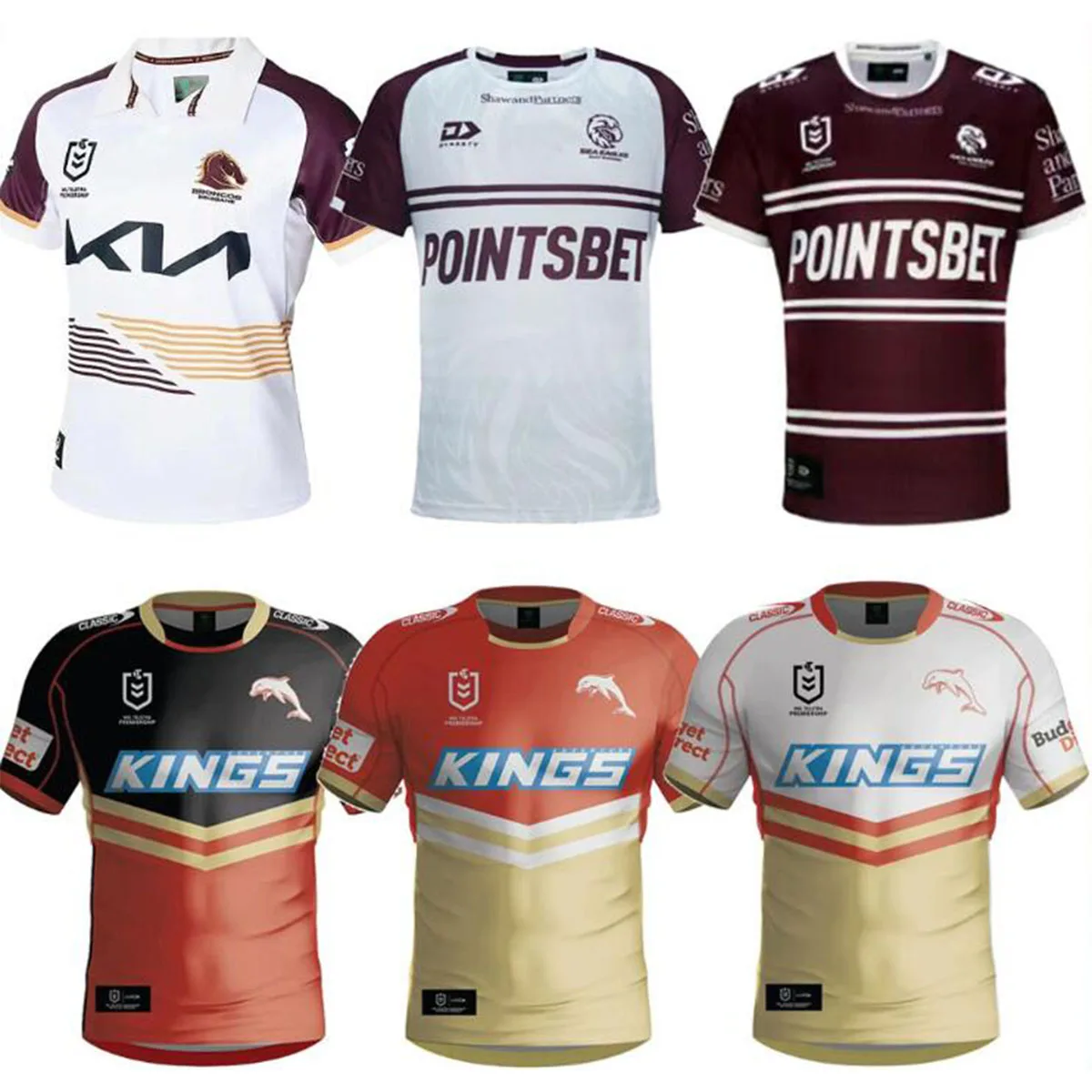 Пользовательские 2024 NRL Broncos дельфины главный гость морские орлы Регби Джерси