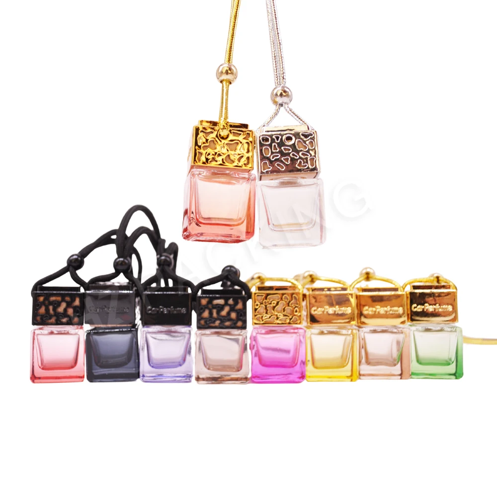 Car Perfume Square Different Color Bottle Air Freshener Diffuser Hanging Empty Glass Refillable Bottle For Auto Pendant