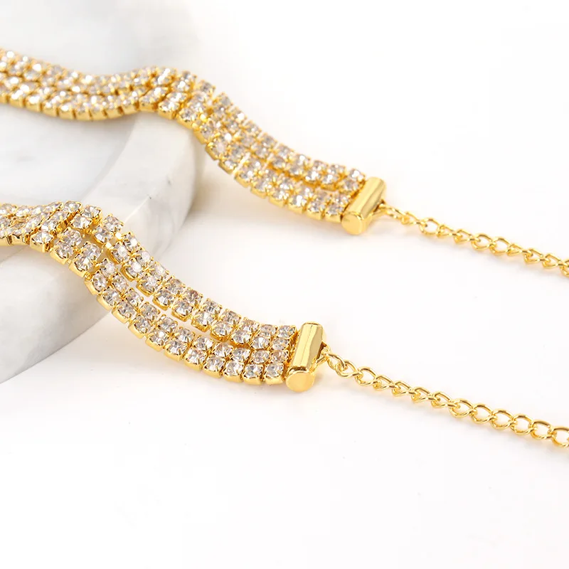 Night Party Women Double Layered Long Diamond Rhinestones Lariat Choker Collar Chain Necklace Jewelry