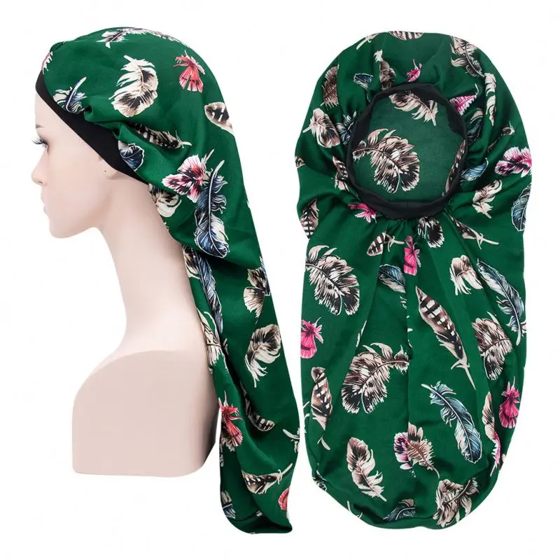 Wholesale Women Head Wrap Solid Silky Nightcap Printed Long Hair Satin Bonnets For Braids