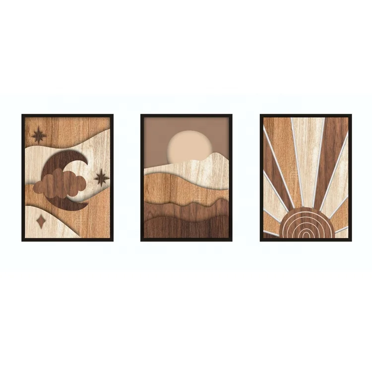 3D Wall art decoration Framed  wooden wall decor For living room interior decoration set of 3