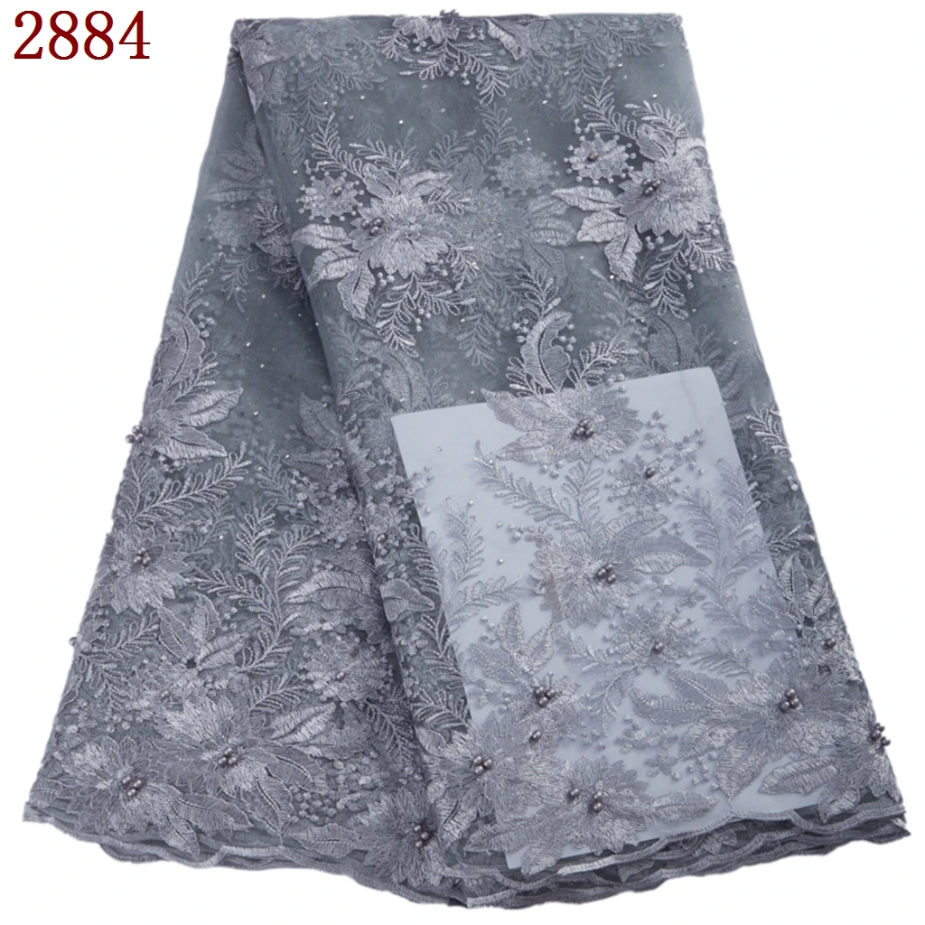 2884 African Lace Fabric 2022 Cheap Mesh Tulle Lace Hign Quality Nigerian Women Dress French Bead Tulle Lace For Party Sewing