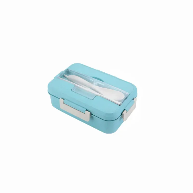 Food Grade Stackable 2 Layers Round Plastic Wheat Straw Food Container Lunch Box Bento Lunch Box with Spoon and Fork