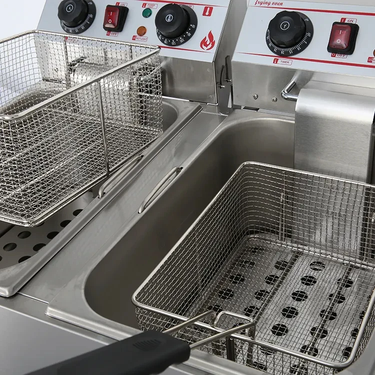 New 172A electric double tank 2 basket 26 liter deep fryer with circuit breaker and oil faucet French fries chicken high power