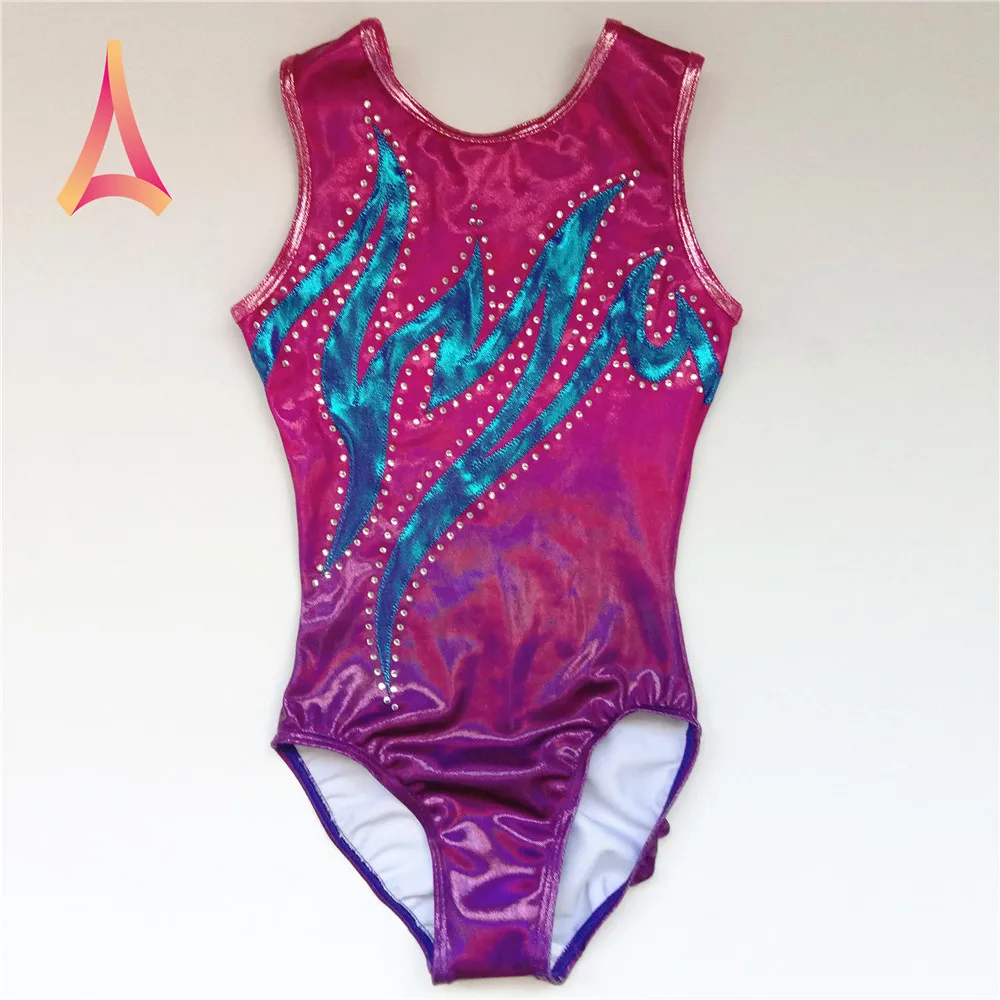 High Quality OEM Pearl White Mystique Shiny Rhinestone Girls Gym Wear Leotards Gymnastics Sleeveless