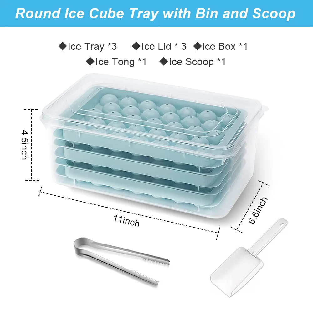 ice ball maker mold ice moulds round ice cubes trays with lid and bin for beers for freezer stackable