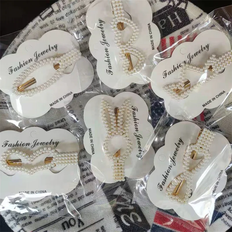 Wholesale 1Set Handmade Pearls Hair Clips Pin Geometric Flower shape Pearl hairpin for women Headwear