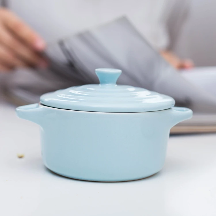 Microwave Oven Safe Baking Bowl Soup Cooking Pot Ceramic Mini Round Casserole Dish With Lid