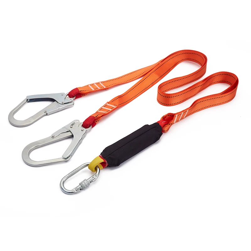 Work Position Belt Double Hook Arrest Elastic Lanyard with Shock Absorbe Fall Harness Polyester