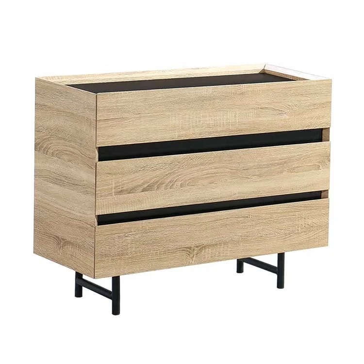 Customized Wholesale bedroom Room Solid Wood Cabinet 3 drawers storage Dresser Wooden Chest of Drawers with Metal Legs