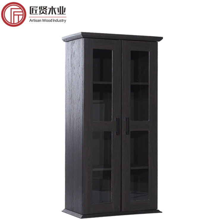 Home Office Bookcase Wooden Storage Book Rack Display Cabinet Modern Library Book Shelf with Glass Door