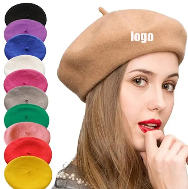Custom Logo Embroidery Berrete Colorful Wool Boina Hat Cap beret