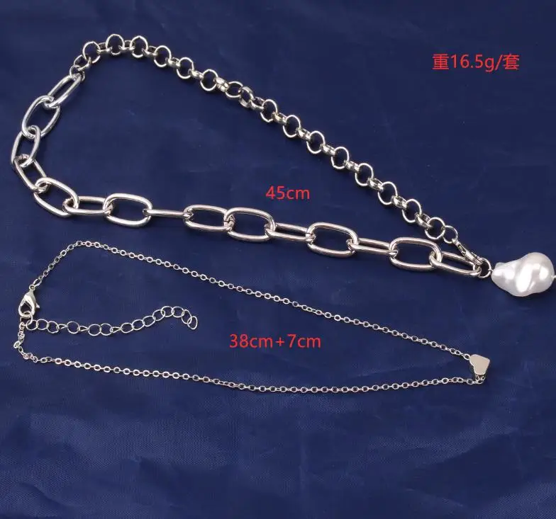 2021 Newest Style Baroque Style Copper Heart Punk Style Two-piece Set Punk  Pearl Necklace