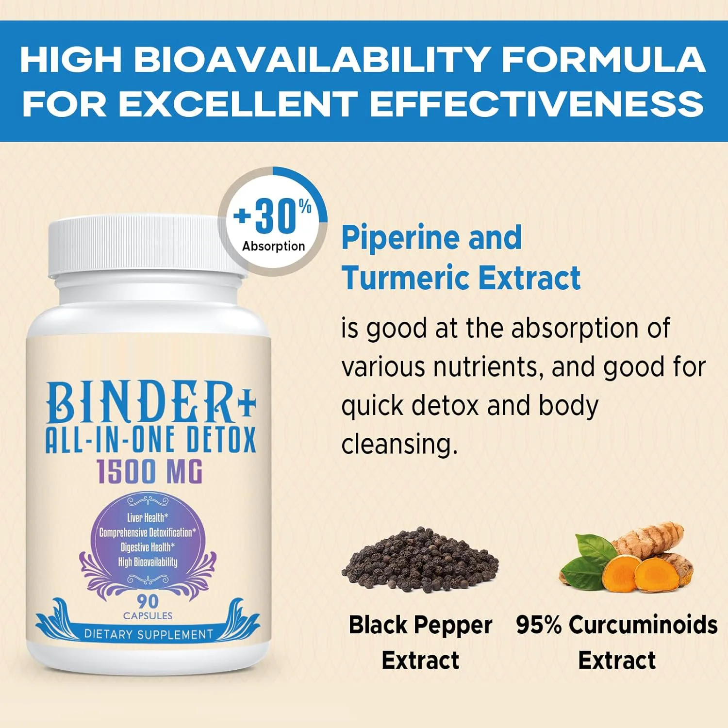 All-in-One Detox Binder Supplement High Liver Gut Detox Cleanse with Activated Charcoal, Zeolite & Bentonite Clay