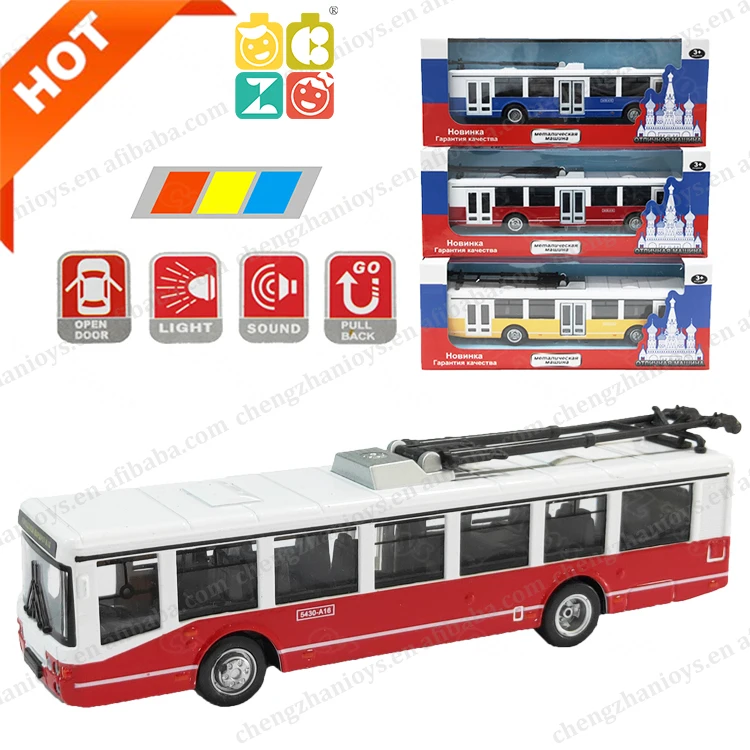 CZ Customized 1:24 Alloy Pull Back Bus Diecast Car Music Light Vehicle Long Bus Model Diecast Car Musical Alloy Toy Bus For Kids