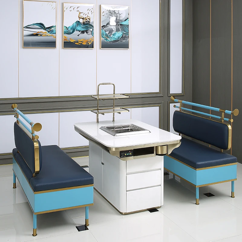 Zhuoyue HT-22 Recommend Korean Barbecue Table Square Sintered Stone Table Restaurant Tables With Grill