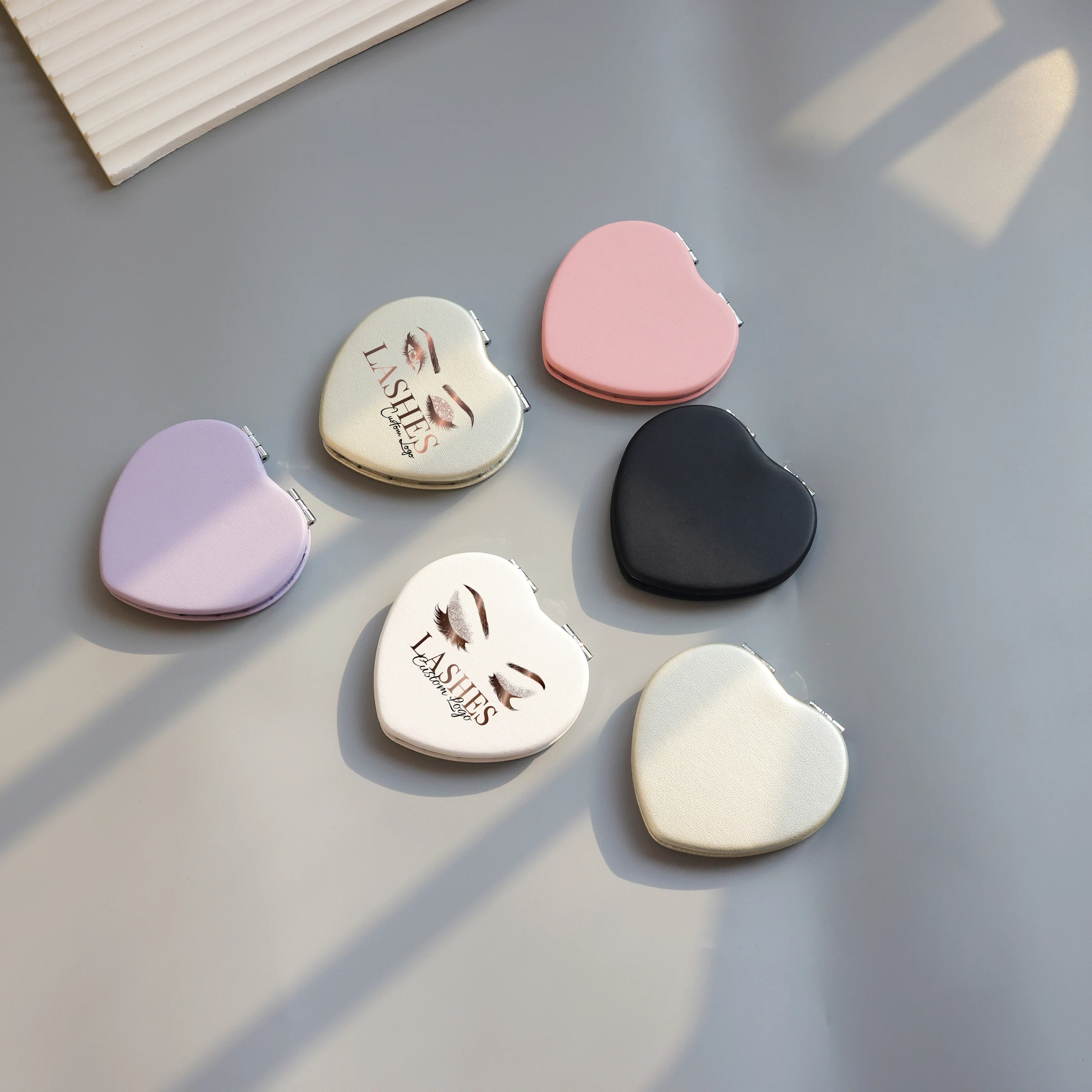 Color heart-shaped mirror PU MINI Pocket mirror Travel pocket round Double Side mirror For Makeup