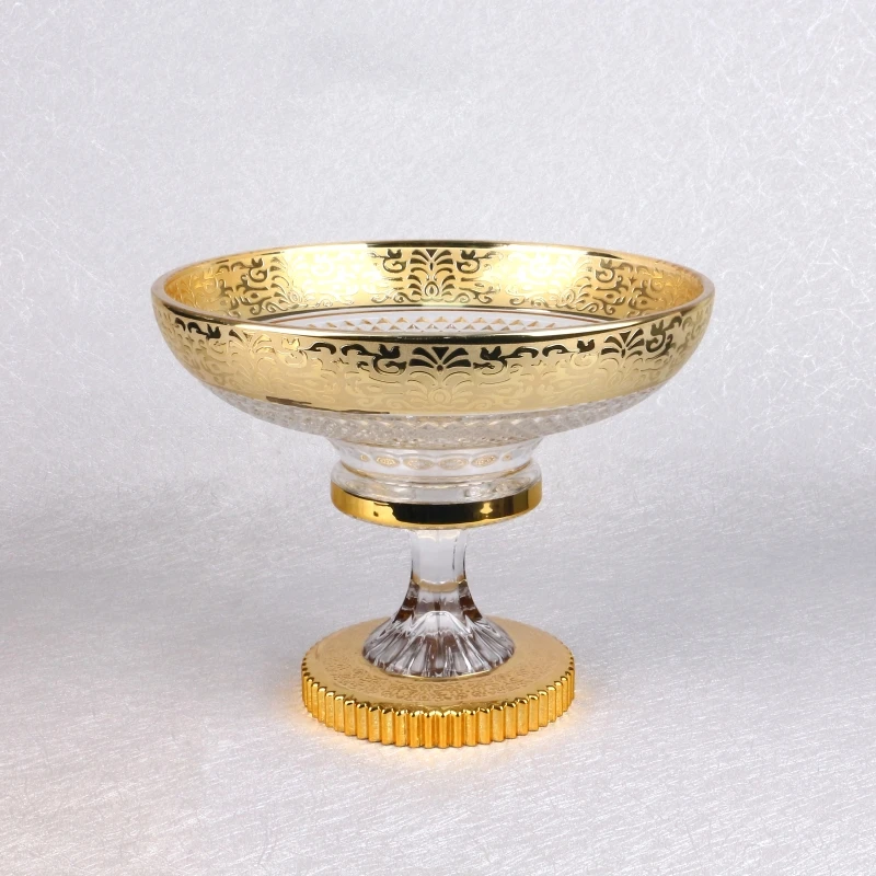 Small size golden footed glass bowl with bohemia design for home decoration