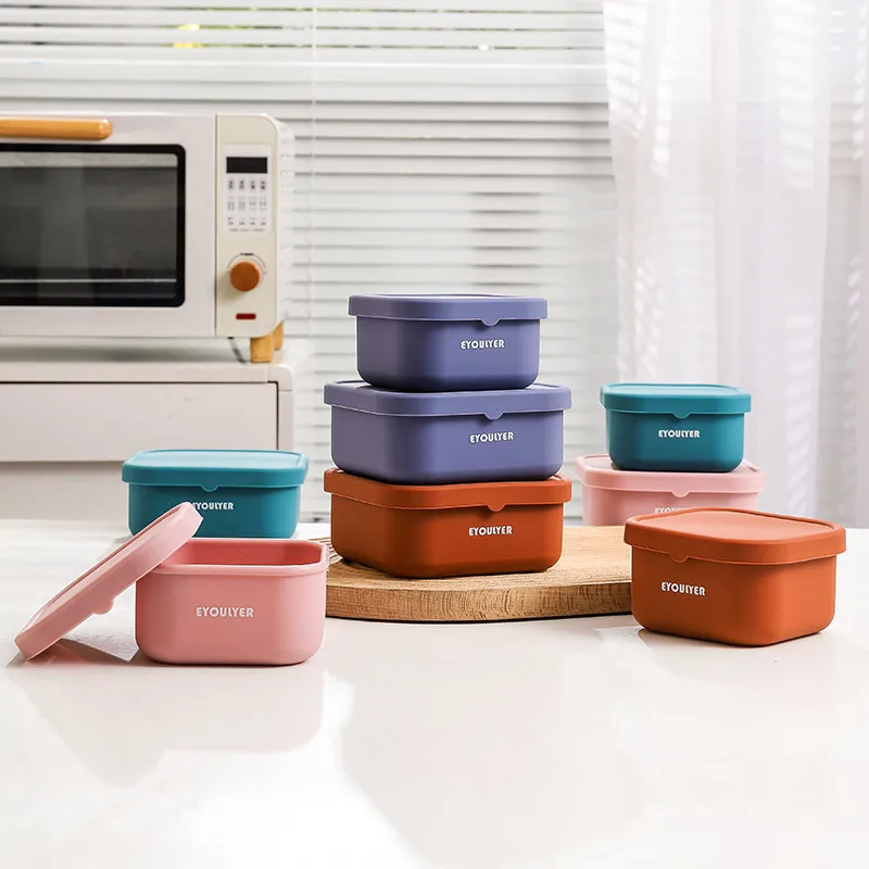 High Quality Eco Friendly Food Grade Silicone Square Fruit Container Microwaveable Lunch Box Airtight Food Storage & Container
