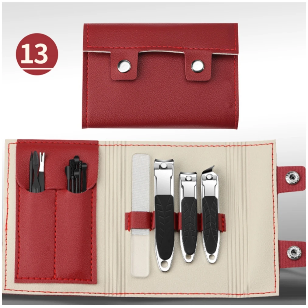 Manicure Pedicure Kits Wholesale 13-piece Stainless Steel Nail Trimming Cutter Fingernail File Nail Care Tool Nail Clippers Set