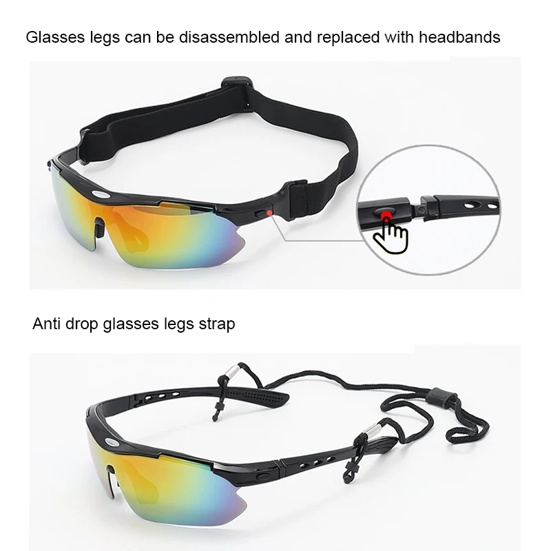 Ready to ship Outdoor Adult Sports Glasses HD Polarized MTB Bike Sunglasses Fashionable Fishing Glasses 5 Lenses set