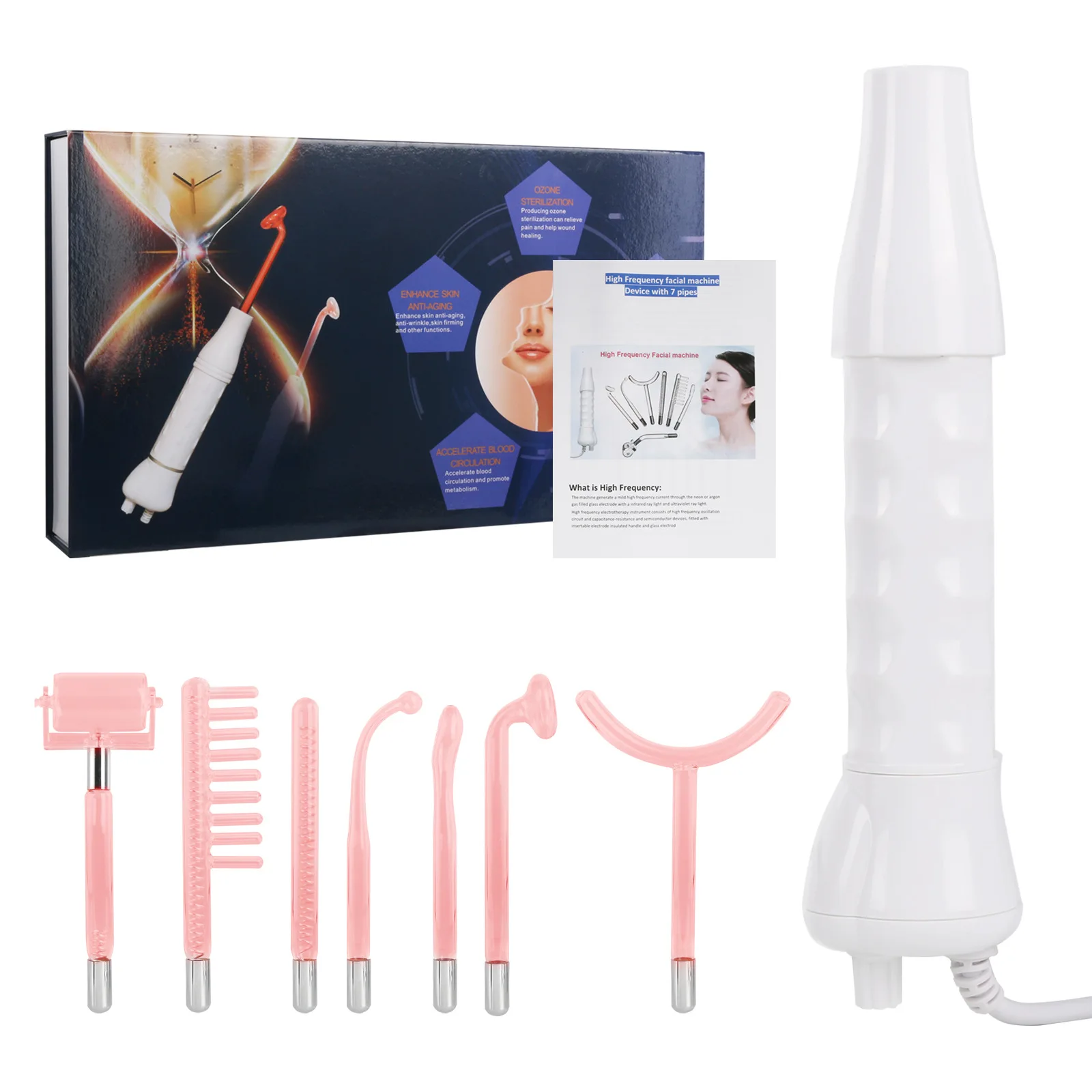 Portable ozone high frequency violet wand facial care high frequency wand for skin rejuvenation 7 in 1