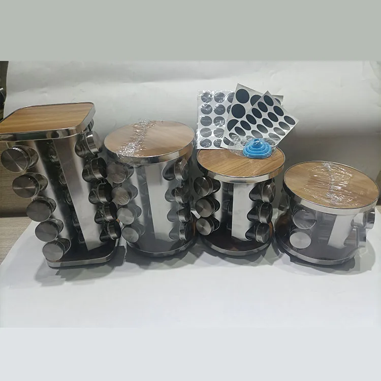 Hot Sale Kitchen Stainless Steel Rotating Spice Racks Set Seasoning Jars With Stand Holder