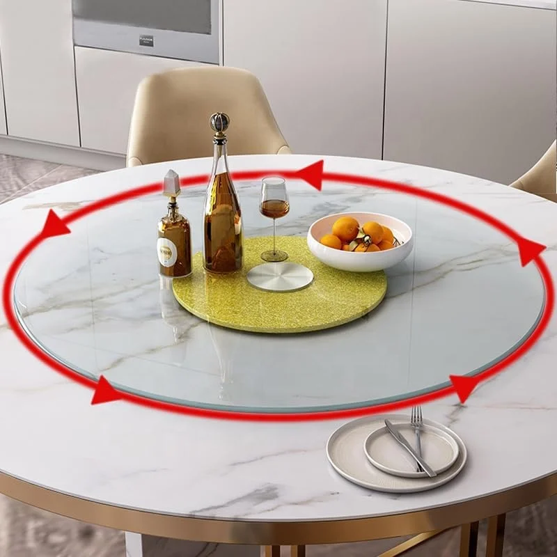 Glass Lazy Susan Turntable for Dining Table, Round Tabletop Rotating Tray Tempered Glass Serving Plate Dia. 80cm Golden