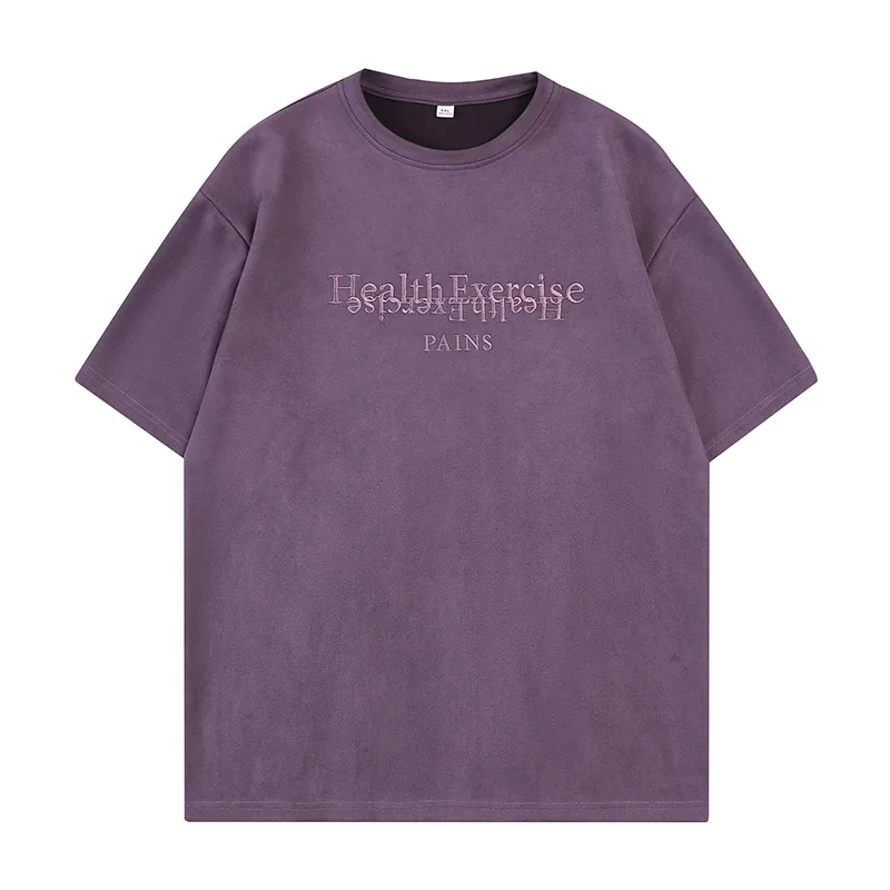 Wholesale  Cotton T-Shirt Boxy  Print Casual O-Neck Collar Corduroy Fabric with Embroidery Logo  t shirt for men