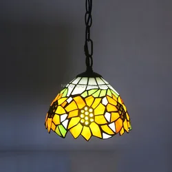 LongHuiJing Newly Tiffany Style Sunflower Pendant Light Art Chandelier Lights Art Glass ceiling pendant lamps