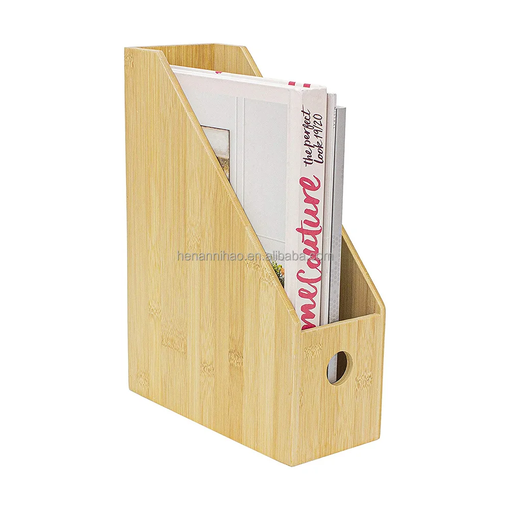 Bamboo table document organizer adjust desktop file sorter A4 paper storage wood box
