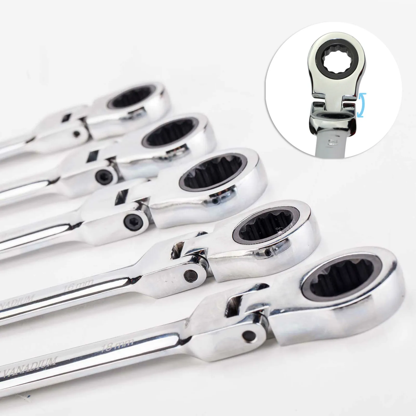 SUGETOOLS 12pcs 8-19mm repair tool flex-head metric ratchet wrench spanner set with box organizer