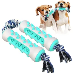 Wholesale Double-Bone Molar Rod Resistant Rubber Dog Toothbrushes With Cotton String Teeth Cleaning Dog Chew Toys