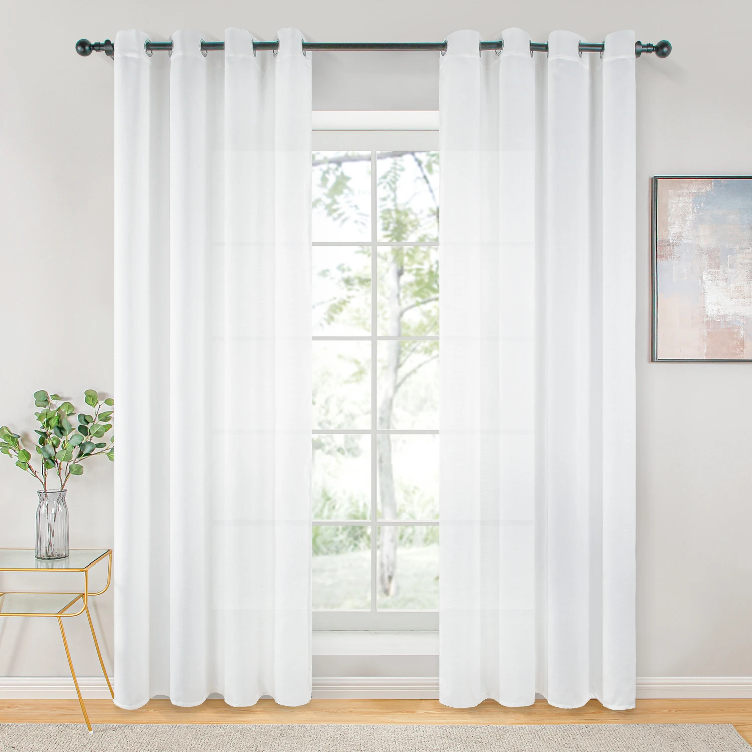 High Quality Plain  Grey And White Faux Linen Macrame Valance Hotel Decoration Window Voile Curtains