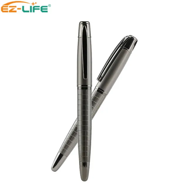 Sample free Luxury silver and gun gray color heavy fat metal muji gel pen with box customize gel pens with custom logo (1600281668908)