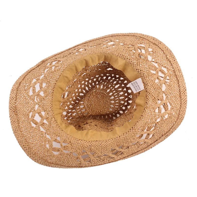 Handmade Paper Straw Cowboy Hat Mexico Sombreros Carbonization Summer Beach Sun West Cowboy Cowgirl Hat