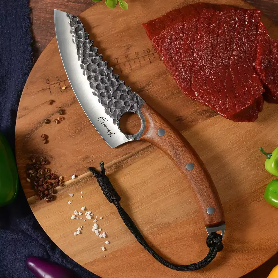 Customized Serrated Edge Cleaver Butcher Chef Knife Stainless Steel Chopping Kitchen With Leather Sheath