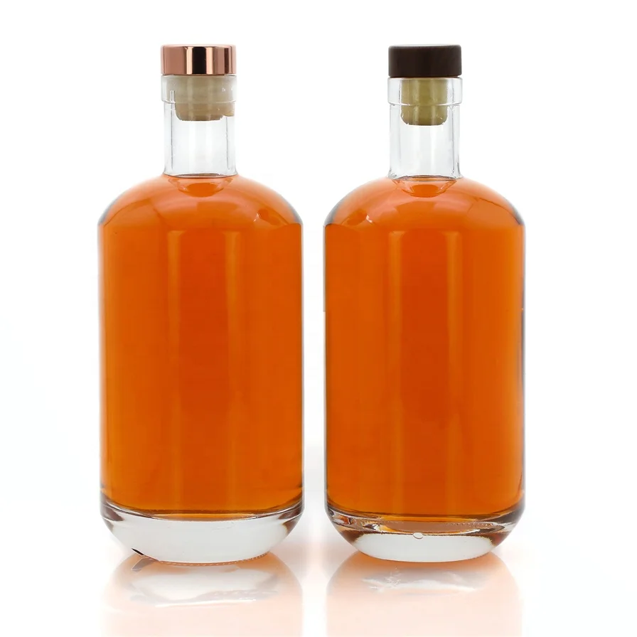 ready ship round square clear custom shape 75cl 70cl 1 liter vodka gin rum whisky tequila glass bottle with cork stopper
