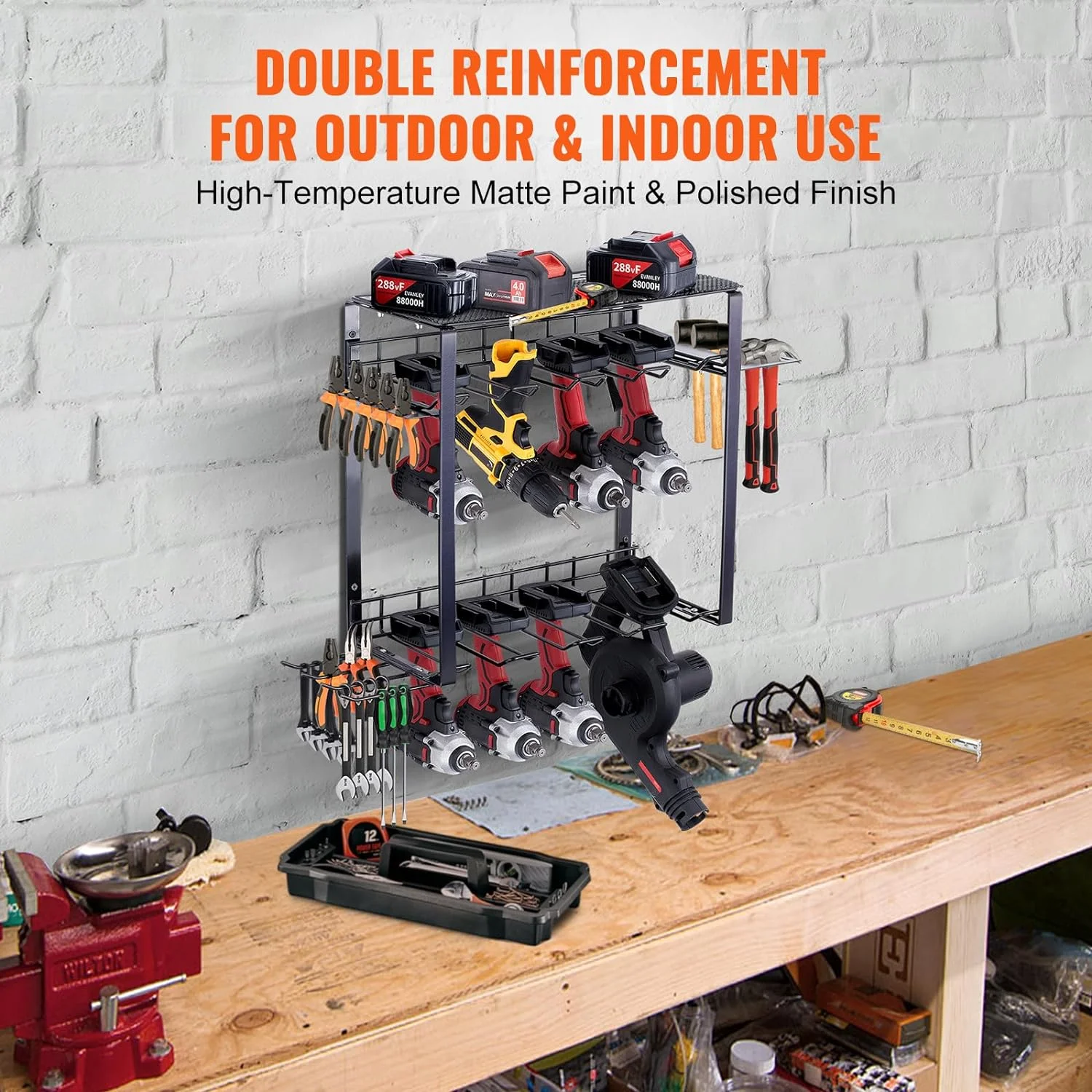 8 Slot 3 Tier Wall Mount Battery Charging Station Storage Rack Multifunctional Garage Organization Screwdriver Pliers Heavy Duty
