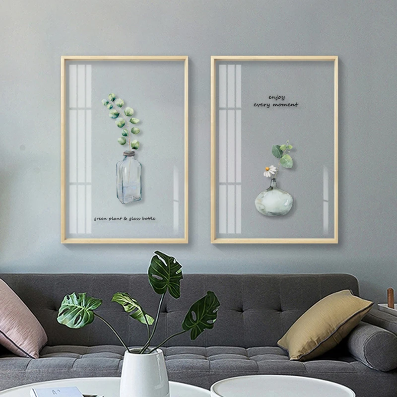 hand wood frames painted acrylic wall art botanical prints green leaf decorative painting for living room