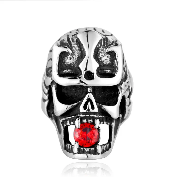 
Gothic Black 925 Sterling Silver Skull Head Open Ring with Dragons for Men Boys Women Girls Adjustable Size rings 