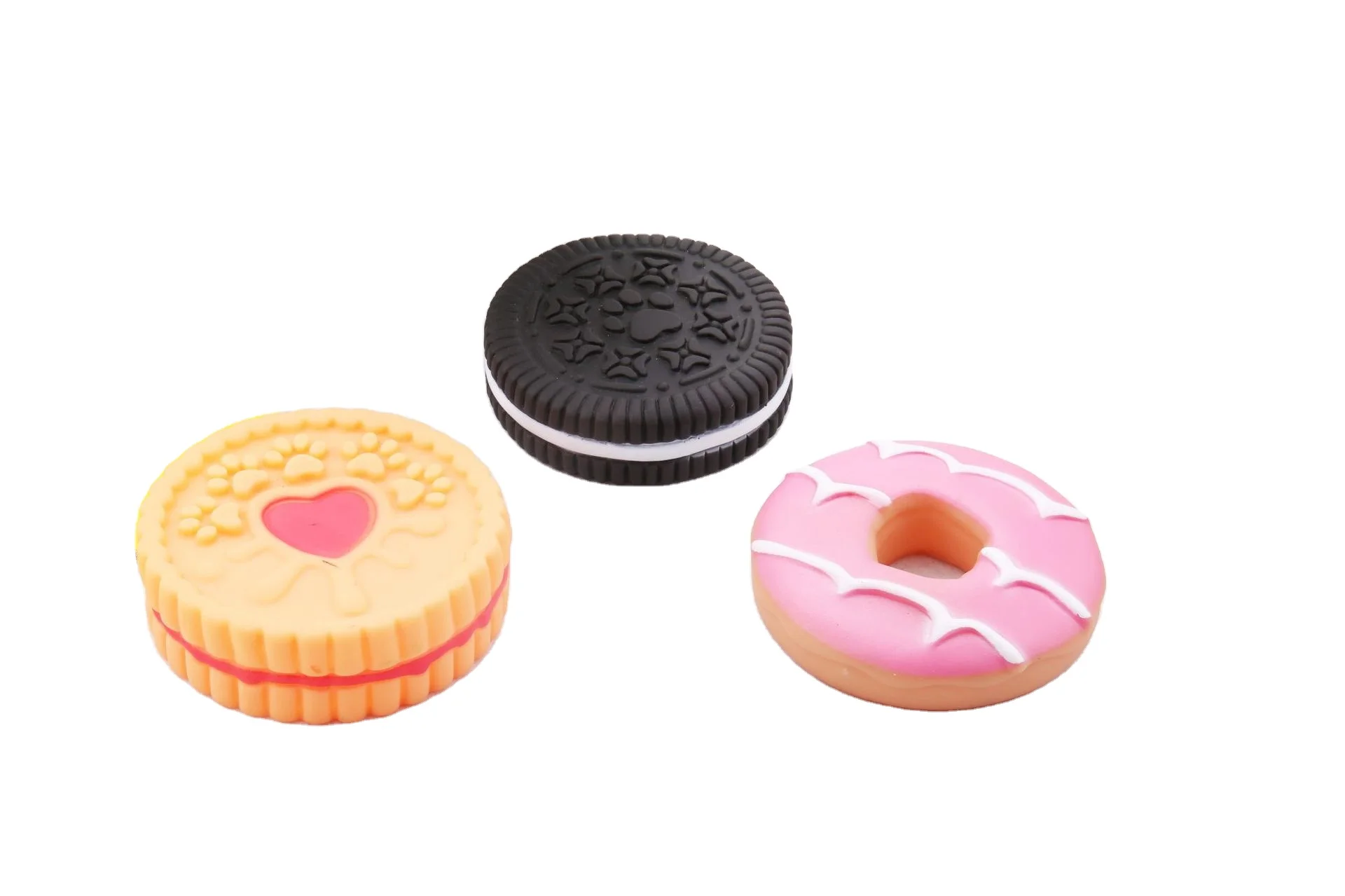 Hot Selling Wholesale Price Latex PVC Durable Biscuit Oreo Doughnut Shape Chew Toy Interactive Squeak Toy Indoor Training Tools