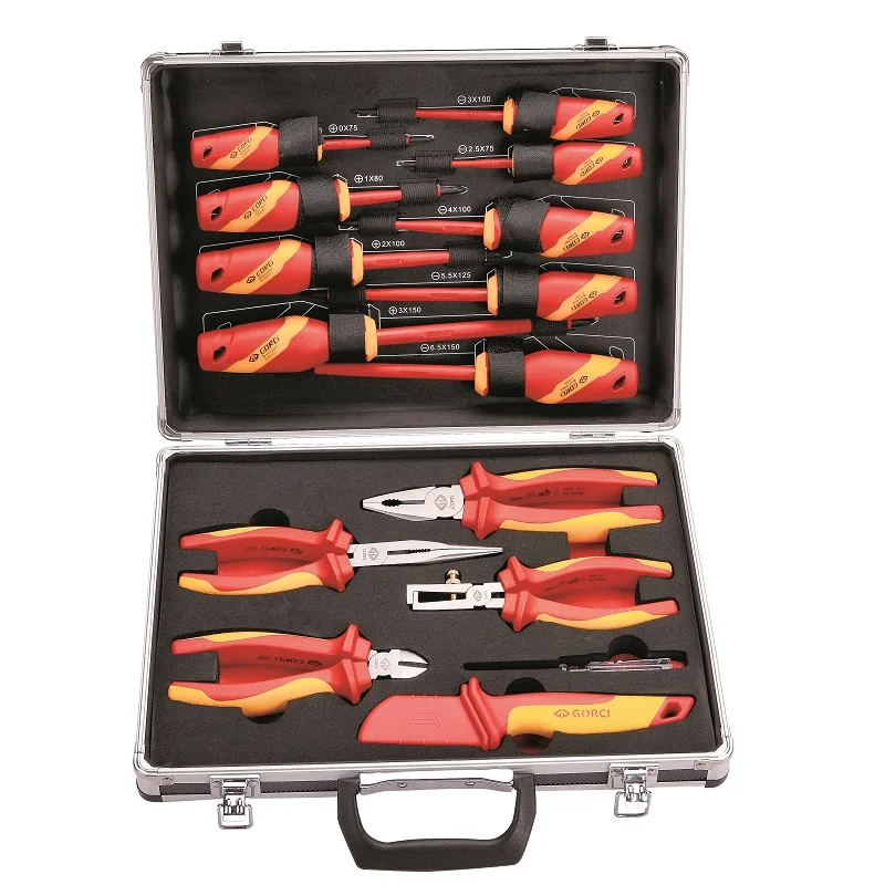 Industrial Grade 15 Pieces 1000V VDE Insulated Electrician Plier and Screwdriver Mechanical Combination Portable Tool Box Set