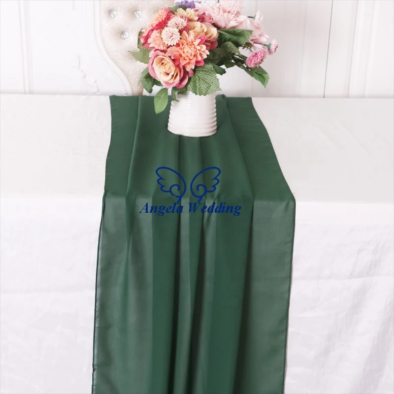 RU013X великолепный, много цветов в наличии, дешевая качественная Свадебная мягкая темно-зеленая лесная зеленая шифоновая скатерть