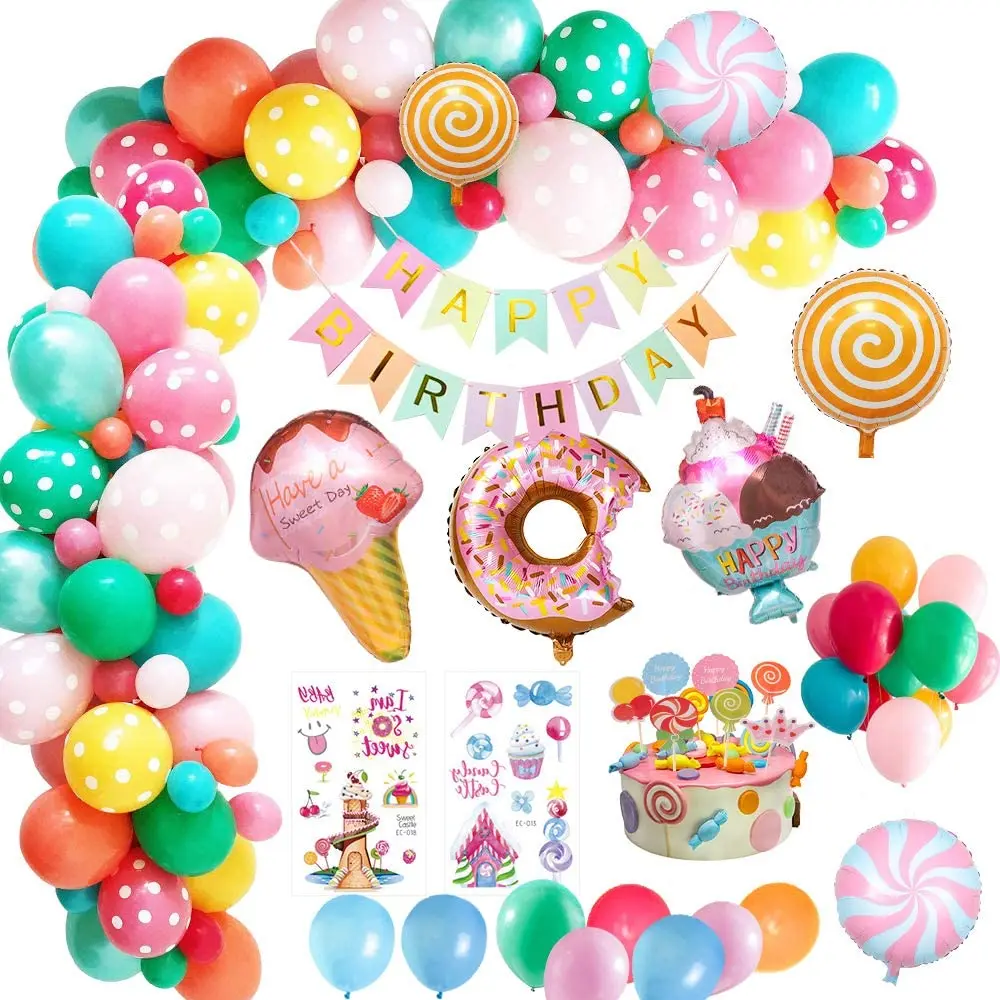 Candyland Birthday Party Decorations Banner Ice Cream Foil Balloon Donut Lollipop Birthday Party Supply