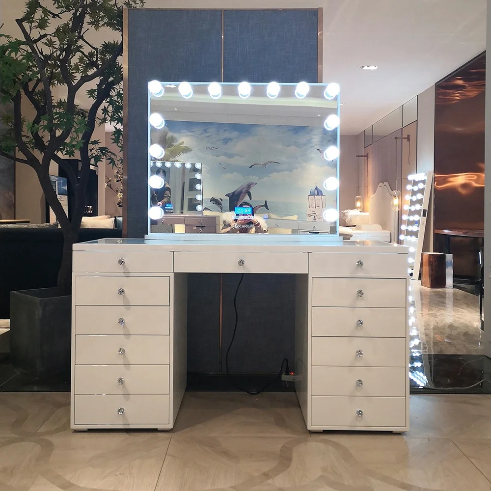 Stock in US! Docarelife Modern Hollywood Furniture Lighted Makeup Mirror Vanity Dressing Table