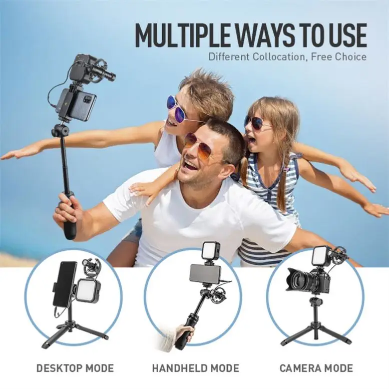 ANJIESI Video Shotgun Microphone Vlogging Kit with Mini Foldable Tripod Stand Fill Light Led for Smartphones Recording,Vlogging