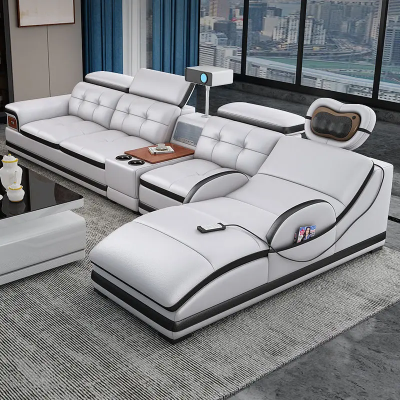Sofa modern minimalist massage leather living room first layer cowhide intelligent multifunctional mobile phone charging