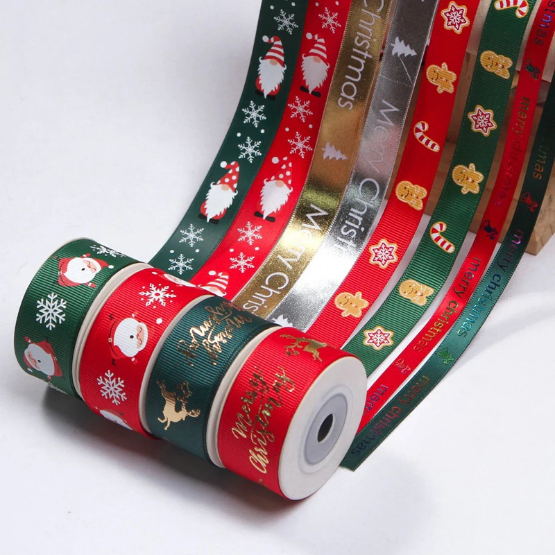 2024 Marry Christmas Gift Ribbon Printed With Logo polyester ribbon customization Custom Christmas printed ribbon