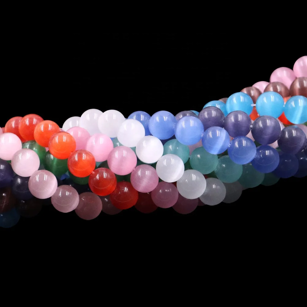 10mm Round Shape Cats Eye Natural Stone White Opal Loose Gemstone Beads For DIY Jewelry Making Bracelet Strand